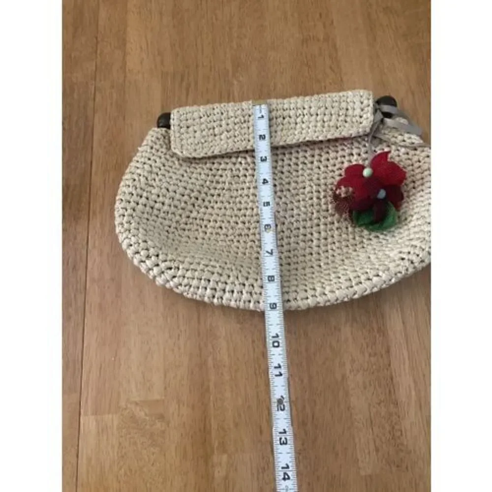Marie Bonita Extra Straw Handbag Clutch Floral Lining Floral Beaded Charms